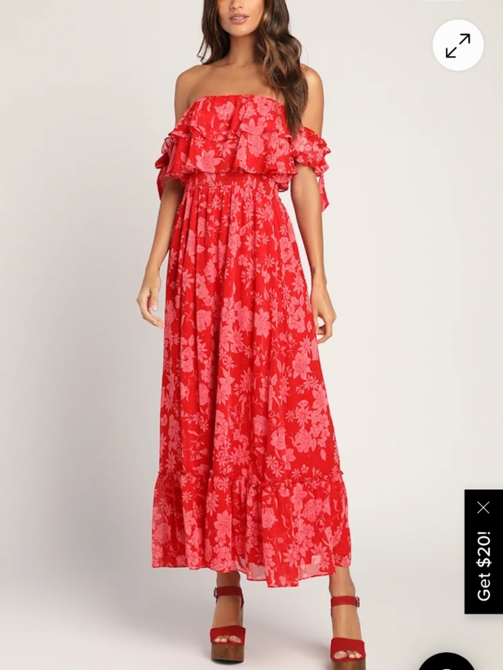 Lulus Love And Blooms Red Floral Print Off-the-shoulder Dress - Size S